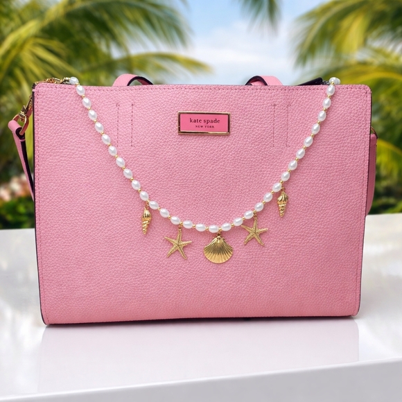 Seashell Starfish Purse Charm Chain Gold Tone Faux Pearl Bag Accessory Jewelry - Picture 4 of 6